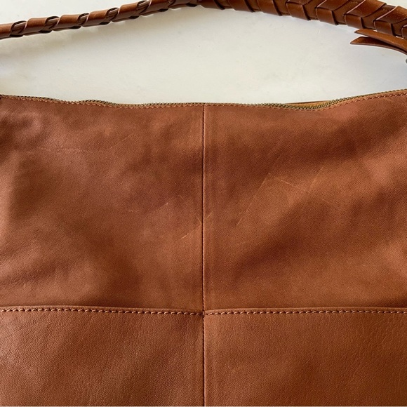 Lucky Brand Vala Brown Leather Braided Woven Strap Slouchy Hobo Shoulder Bag - Picture 11 of 11